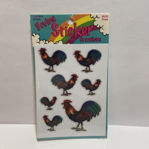 Lot Of 3 NEW SEALED 80s Devine Prism Stickers - Elephants, Giraffes, Roosters - Picture 2 of 5